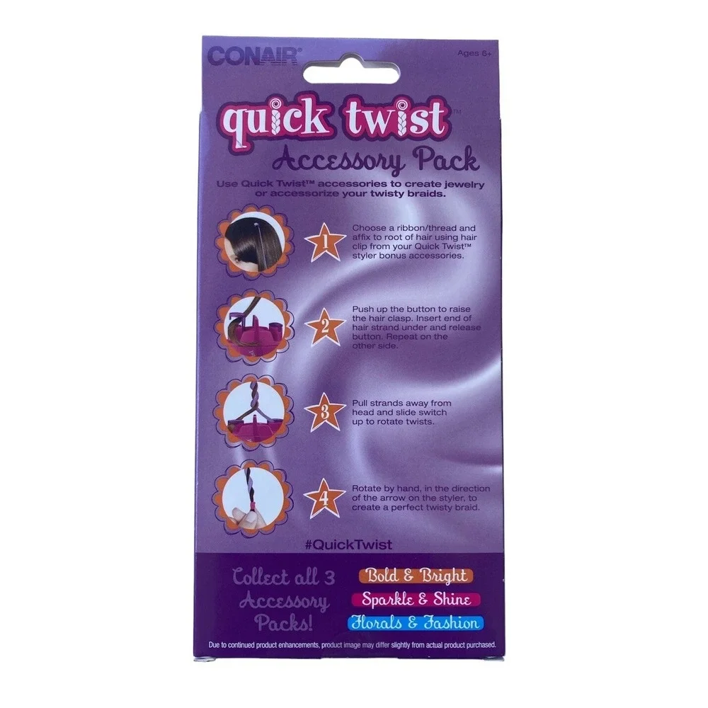 Conair Quick Twist Hair Accessory Pack Bold & Bright Twisty Braids Girls New